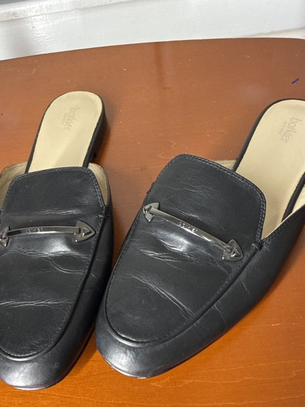 BOTKIER NEW YORK WOMEN'S US 9 BLACK LEATHER SLIDE FLATS MULES OLD $ HORSEBIT
